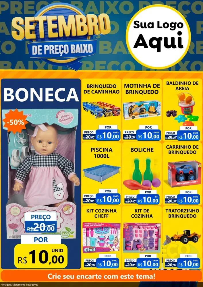 Modelo de Encarte para Encarte A4 Vertical com o tema Setembro De Preço Baixo para Brinquedos