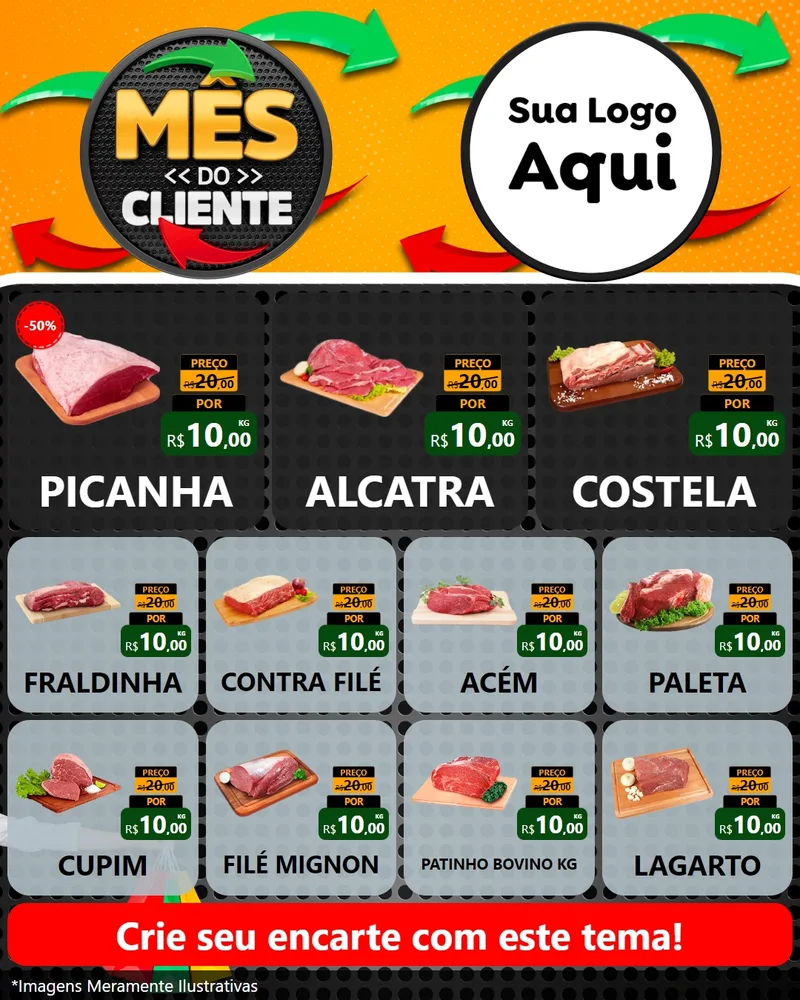 Modelo de Rede Social para Feed Instagram com o tema Mês do Cliente para Açougue