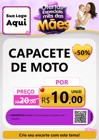 Modelo de Cartaz para Cartaz A4 Vertical com o tema Ofertas Especiais - Mês das Mães para Moto peças