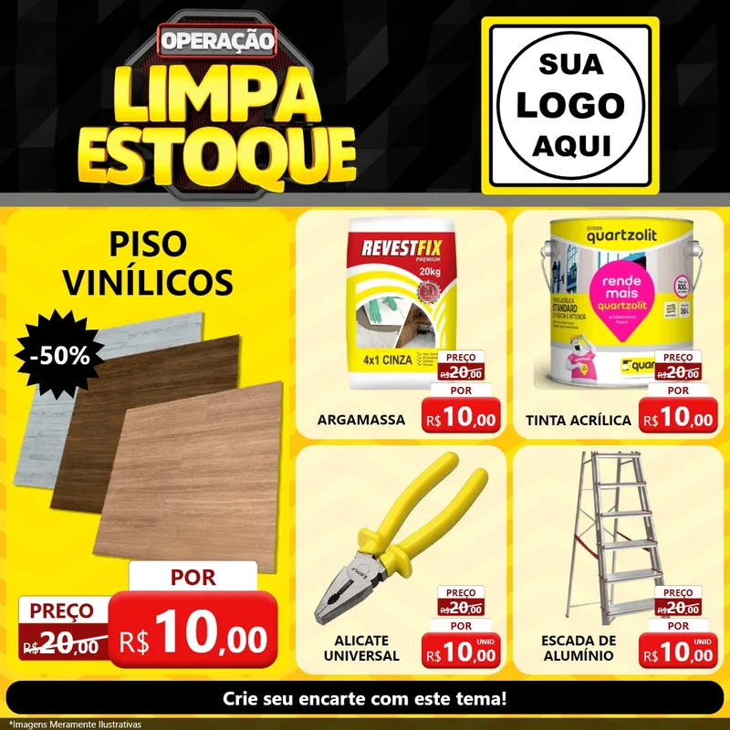 Modelo de Rede Social para Feed Facebook com o tema Operação Limpa Estoque para Material para Construção