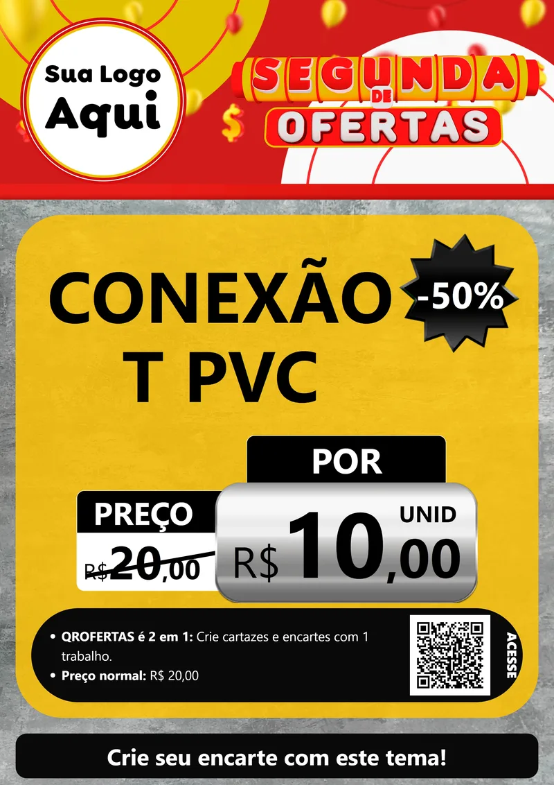 Modelo de Cartaz para Cartaz A4 Vertical com o tema Segunda de Ofertas para Tubos e conexões