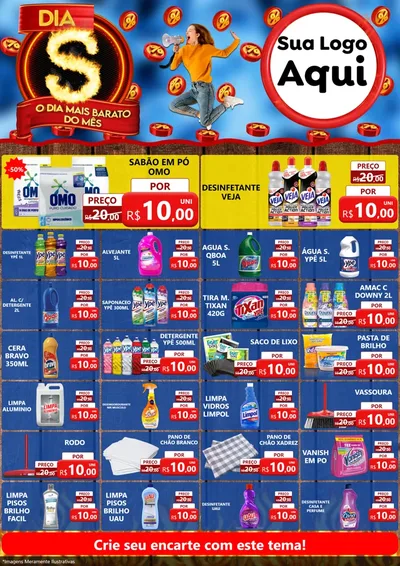 Modelo de Encarte para Encarte A4 Vertical com o tema Dia S - O Dia Mais Barato Do Mês para Produtos de Limpeza