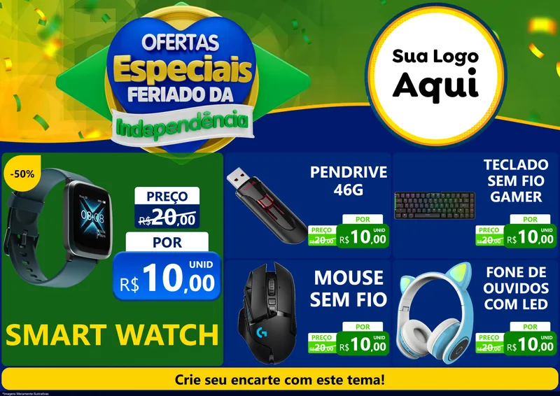 Modelo de Encarte para Encarte A4 Horizontal com o tema Ofertas Especiais Feriado da Independência para Informática