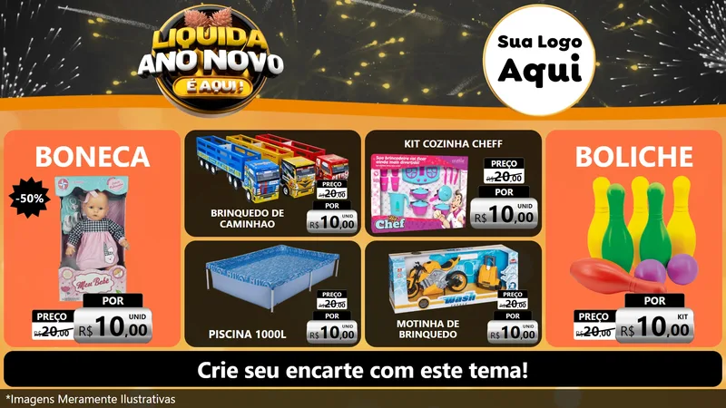 Modelo de TV para TV Horizontal com o tema Liquida Ano Novo É Aqui! para Brinquedos