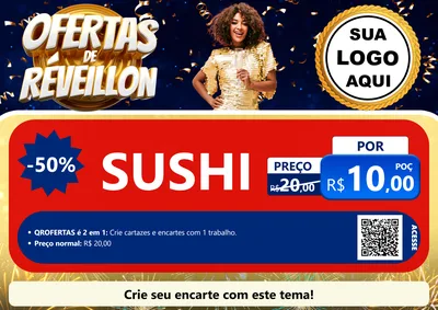 Modelo de Cartaz para Cartaz A4 Horizontal com o tema Ofertas de Réveillon para Comida japonesa