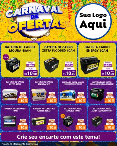 Modelo de Rede Social para Feed Instagram com o tema Carnaval de Ofertas para Baterias Elétricas
