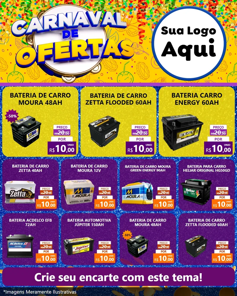Modelo de Rede Social para Feed Instagram com o tema Carnaval de Ofertas para Baterias Elétricas