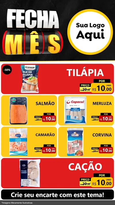 Modelo de TV para TV Vertical com o tema Fecha Mês para Peixaria