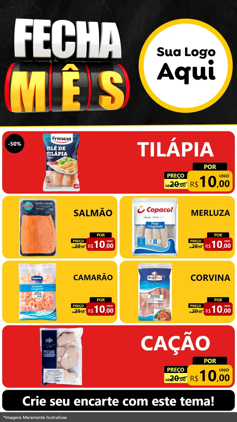 Modelo de TV para TV Vertical com o tema Fecha Mês para Peixaria