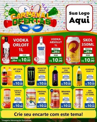 Modelo de Rede Social para Feed Instagram com o tema Carnaval de Ofertas para Distribuidora de bebidas