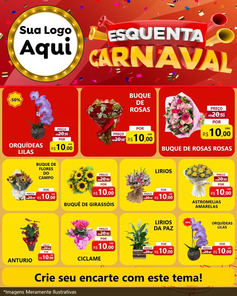 Modelo de Rede Social para Feed Instagram com o tema Esquenta Carnaval para Floricultura e jardim