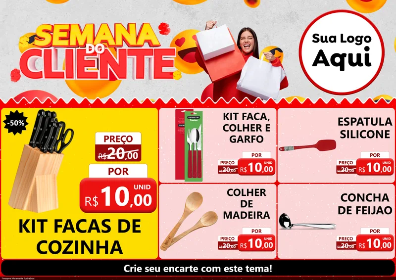Modelo de Encarte para Encarte A4 Horizontal com o tema Semana do Cliente para Utilidades Domésticas