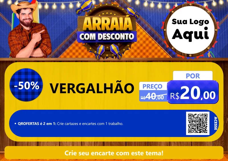 Modelo de Cartaz para Cartaz A4 Horizontal com o tema Arraiá Com Desconto para Ferragens