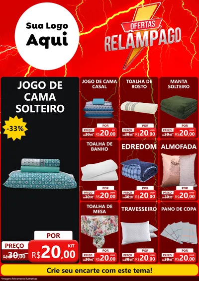 Modelo de Encarte para Encarte A4 Vertical com o tema Ofertas Relâmpago para Cama, Mesa e Banho