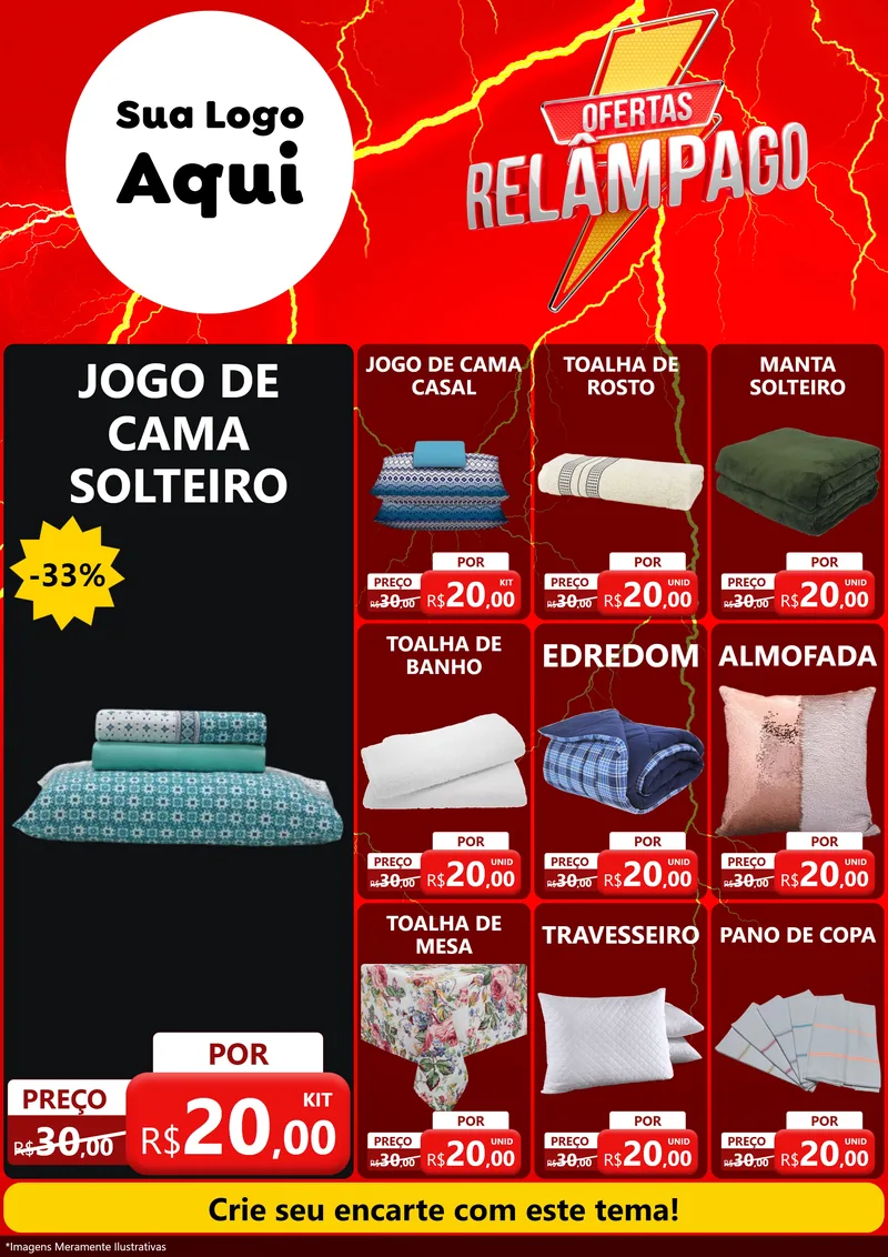 Modelo de Encarte para Encarte A4 Vertical com o tema Ofertas Relâmpago para Cama, Mesa e Banho