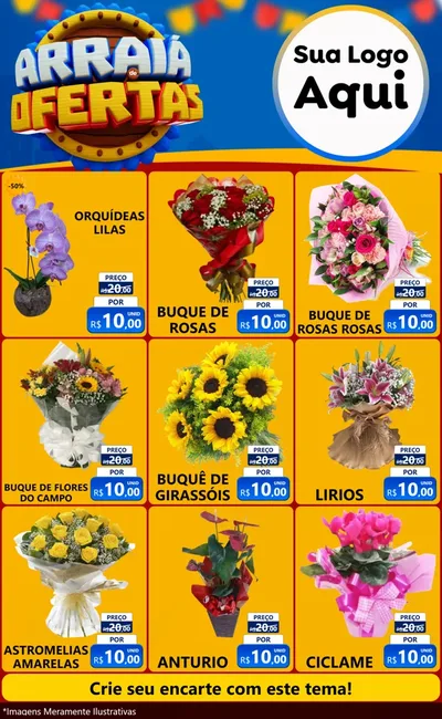 Modelo de Encarte para Encarte Grande com o tema Arraiá de Ofertas - Junina para Floricultura e jardim