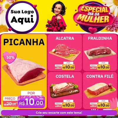 Modelo de Rede Social para Feed Facebook com o tema Especial Dia da Mulher para Açougue