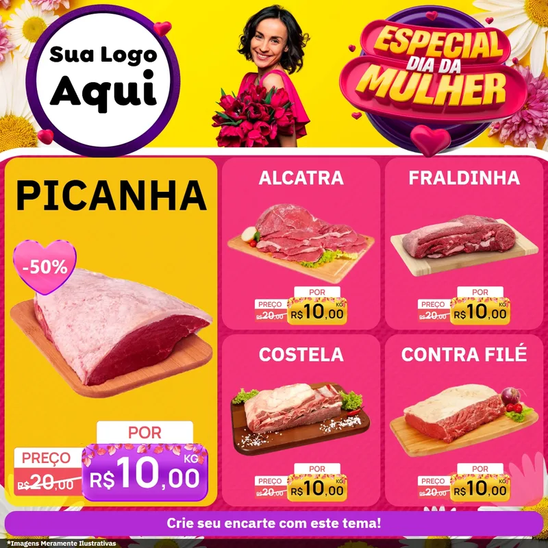 Modelo de Rede Social para Feed Facebook com o tema Especial Dia da Mulher para Açougue