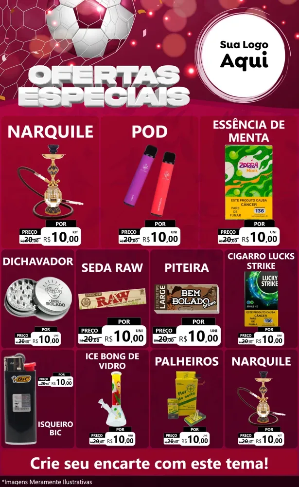 Modelo de Encarte para Encarte Grande com o tema Ofertas Especiais - Futebol para Tabacaria