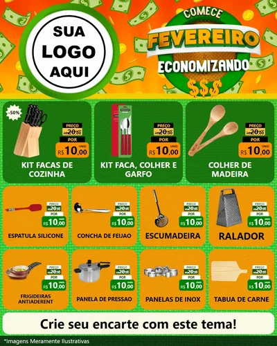 Modelo de Rede Social para Feed Instagram com o tema Comece Fevereiro Economizando para Utilidades Domésticas