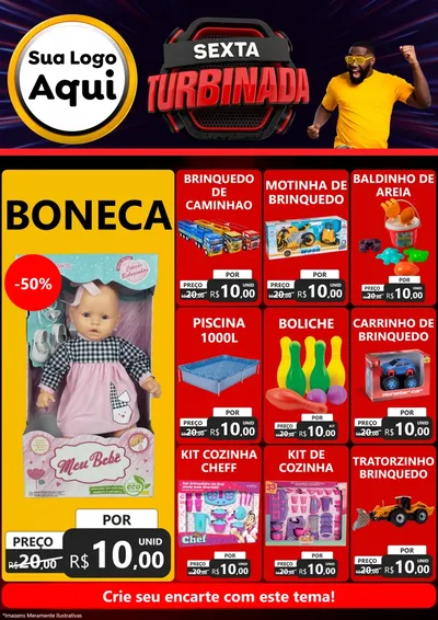 Modelo de Encarte para Encarte A4 Vertical com o tema Sexta Turbinada para Brinquedos