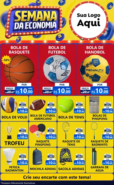 Modelo de Encarte para Encarte Grande com o tema Semana da Economia para Artigos Esportivos