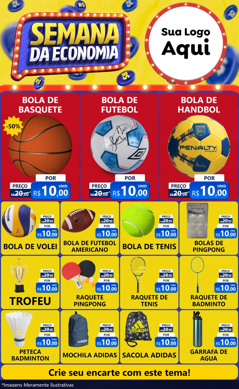 Modelo de Encarte para Encarte Grande com o tema Semana da Economia para Artigos Esportivos