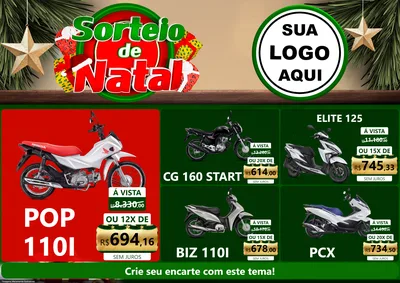 Modelo de Encarte para Encarte A4 Horizontal com o tema Sorteio de Natal para Concessionaria de Motos