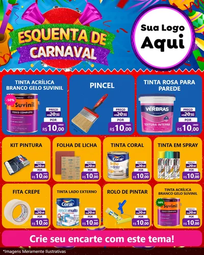 Modelo de Rede Social para Feed Instagram com o tema Esquenta de Carnaval para Tintas e Ferramentas
