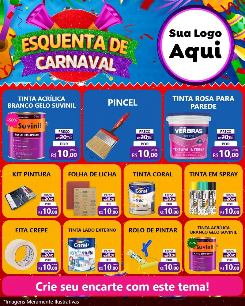 Modelo de Rede Social para Feed Instagram com o tema Esquenta de Carnaval para Tintas e Ferramentas