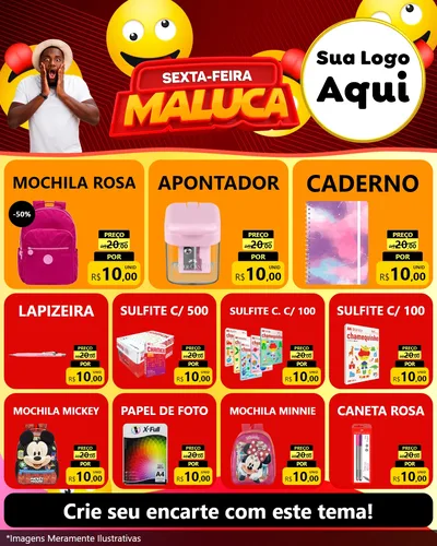 Modelo de Rede Social para Feed Instagram com o tema Sexta-feira Maluca para Papelaria