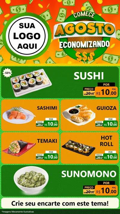 Modelo de TV para TV Vertical com o tema Comece Agosto Economizando para Comida japonesa