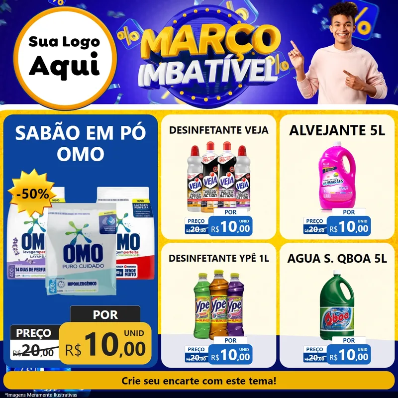 Modelo de Rede Social para Feed Facebook com o tema Março Imbatível para Produtos de Limpeza