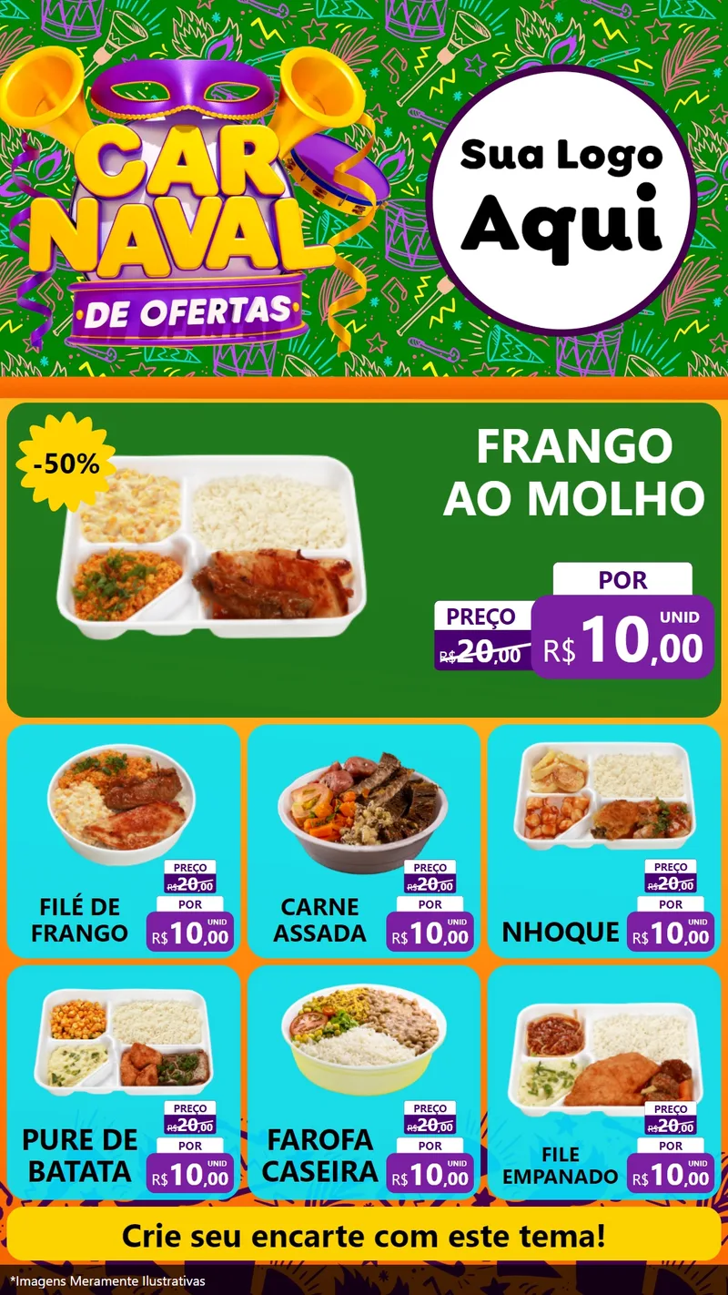 Modelo de Rede Social para Stories com o tema Carnaval de Ofertas para Restaurante