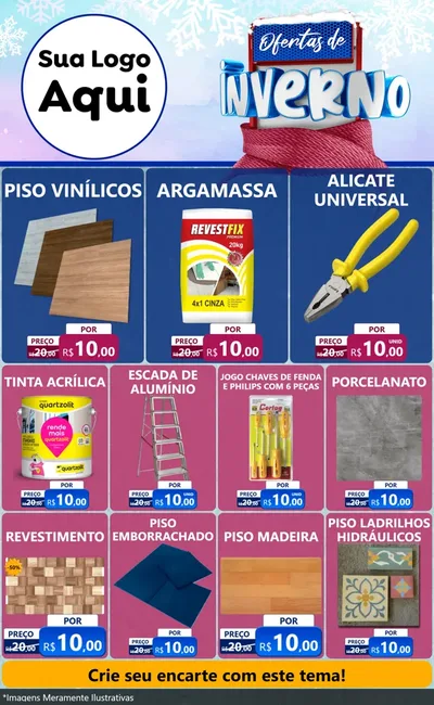 Modelo de Encarte para Encarte Grande com o tema Ofertas de Inverno para Material para Construção