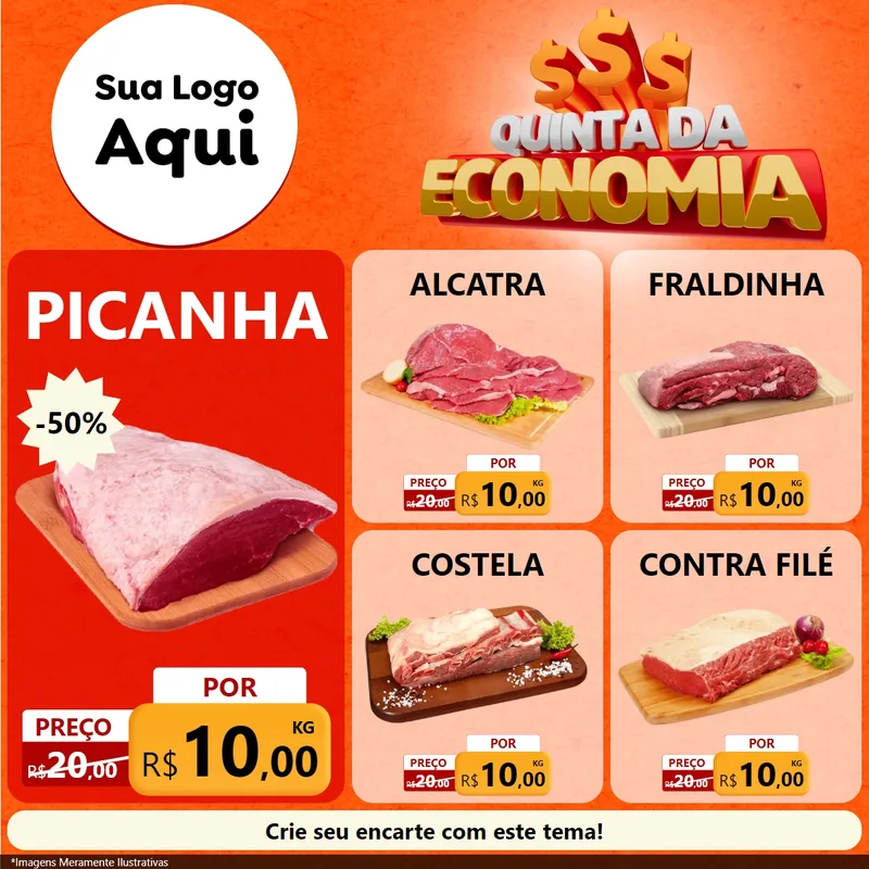 Modelo de Rede Social para Feed Facebook com o tema Quinta da Economia para Açougue