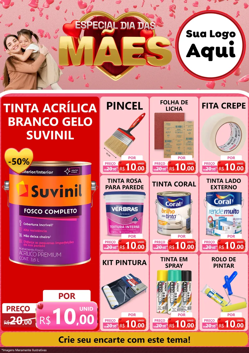 Modelo de Encarte para Encarte A4 Vertical com o tema Especial Dia Das Mães para Tintas e Ferramentas