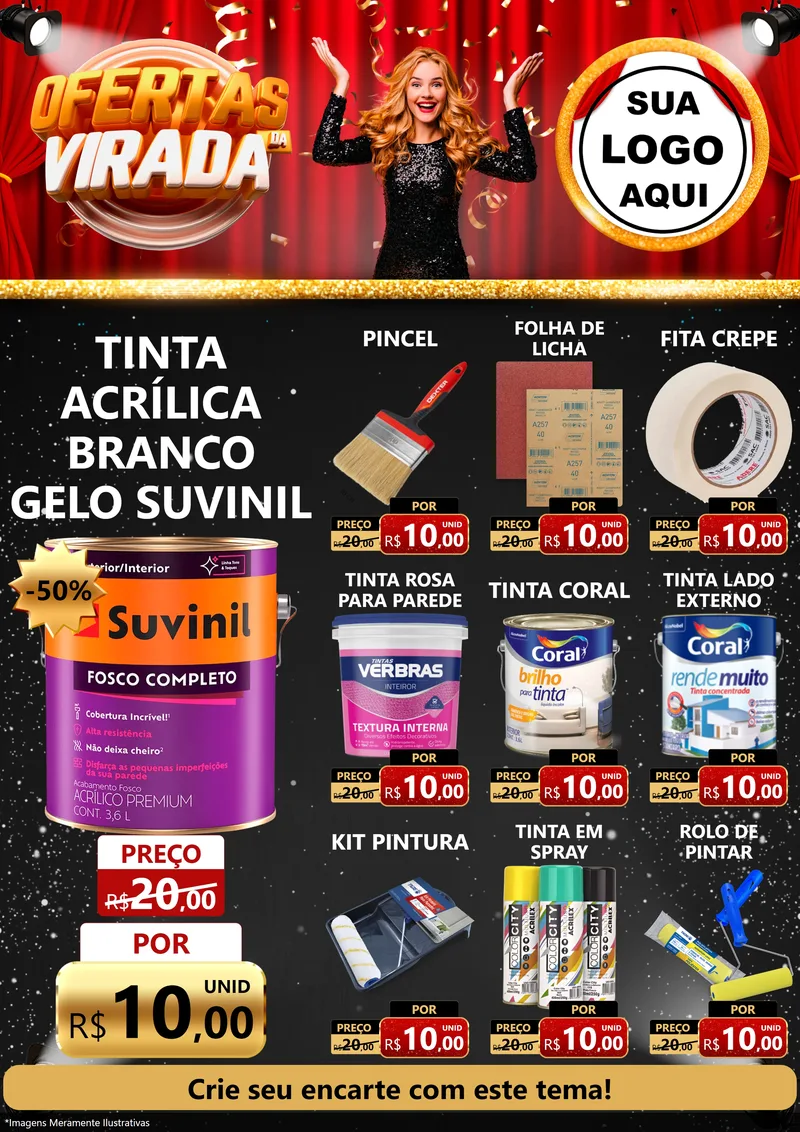 Modelo de Encarte para Encarte A4 Vertical com o tema Ofertas da Virada para Tintas e Ferramentas