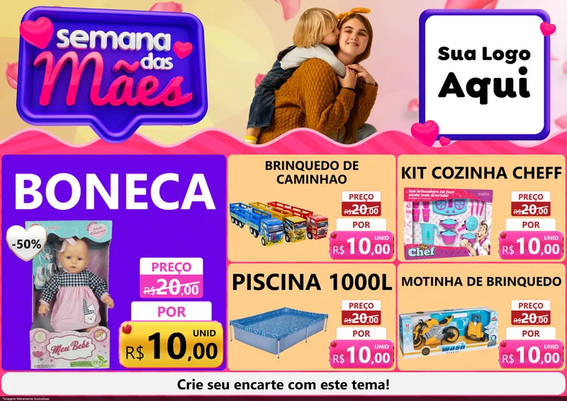 Modelo de Encarte para Encarte A4 Horizontal com o tema Semana das Mães para Brinquedos