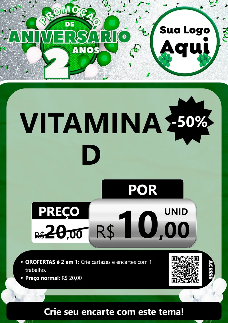 Modelo de Cartaz para Cartaz A4 Vertical com o tema Promoção de Aniversário - 2 Anos para Farmácia