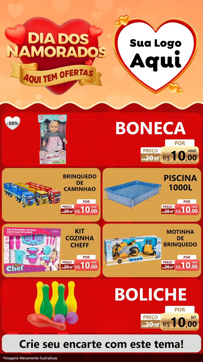 Modelo de TV para TV Vertical com o tema Dia dos Namorados - Aqui Tem Ofertas para Brinquedos