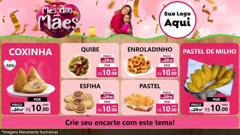 Modelo de TV para TV Horizontal com o tema Mês das Mães para Salgadaria