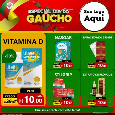 Modelo de Rede Social para Feed Facebook com o tema Especial Dia do Gaúcho para Farmácia