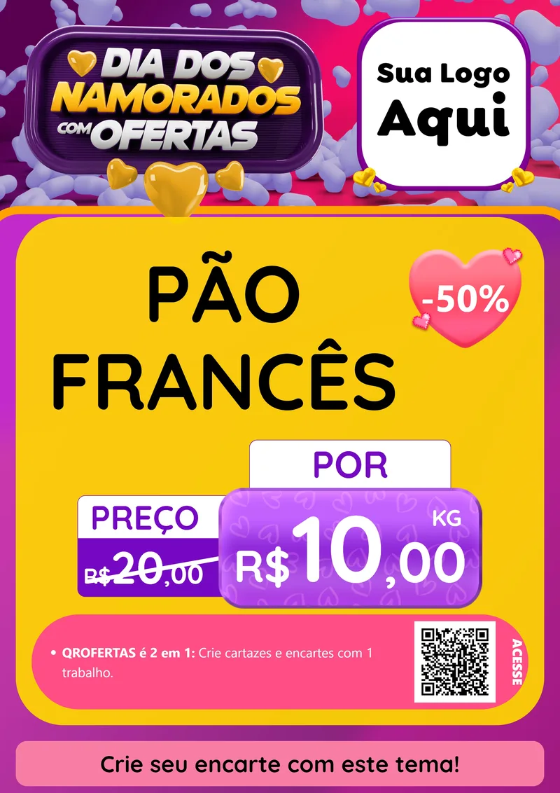 Modelo de Cartaz para Cartaz A4 Vertical com o tema Dia Dos Namorados Com Ofertas para Padaria