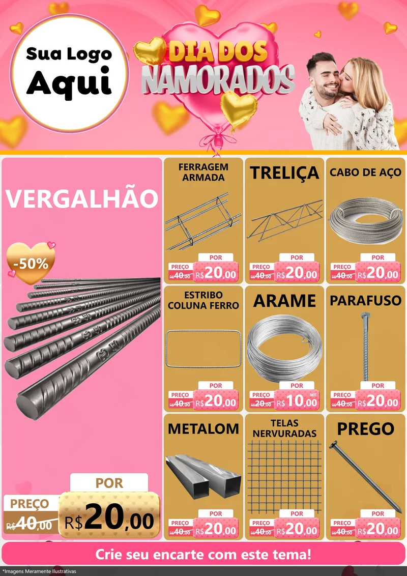 Modelo de Encarte para Encarte A4 Vertical com o tema Dia dos Namorados para Ferragens