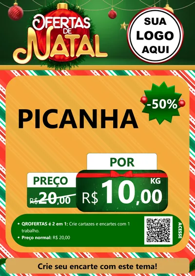 Modelo de Cartaz para Cartaz A4 Vertical com o tema Ofertas de Natal para Açougue