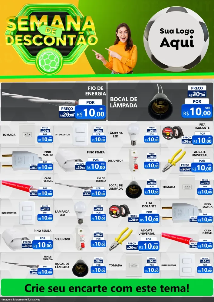 Modelo de Encarte para Encarte A4 Vertical com o tema Semana de Descontão - Copa para Materiais Elétricos