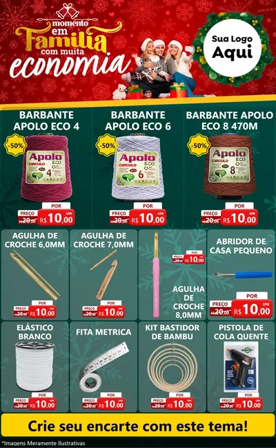 Modelo de Encarte para Encarte Grande com o tema Momento em Família (Natal) para Armarinho e Aviamentos