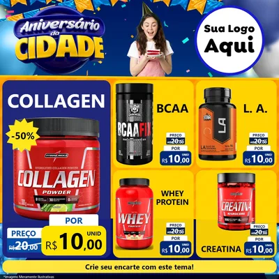 Modelo de Rede Social para Feed Facebook com o tema Aniversário da Cidade para Suplementos alimentares