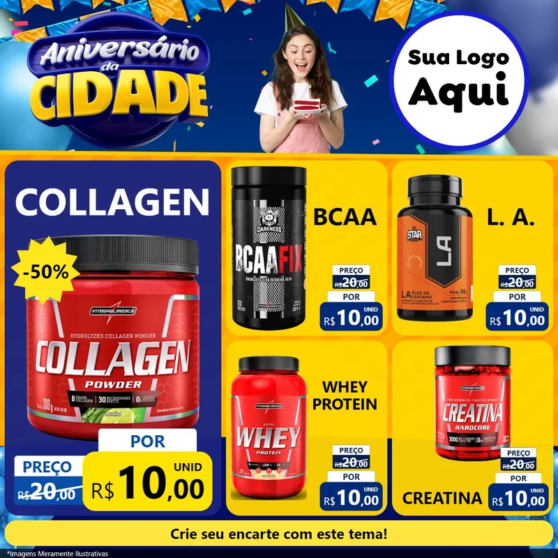 Modelo de Rede Social para Feed Facebook com o tema Aniversário da Cidade para Suplementos alimentares